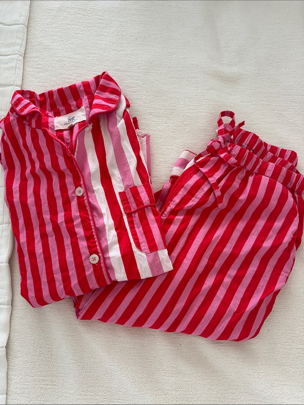 Printfresh Women’s Red and Pink Striped Pajama Set long sleeve and full pant